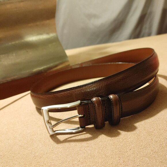 Leather Belt Size 42 Perry Ellis Brown Portfolio Grain Cowhide 1.5 Silver Buck - Picture 5 of 10